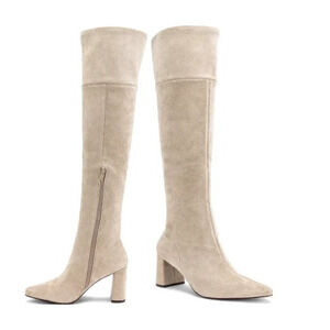 B0 Auth JEFFREY CAMPBELL Parisah Ice Suede Nude Over The Knee Boot Shoes Size 9
